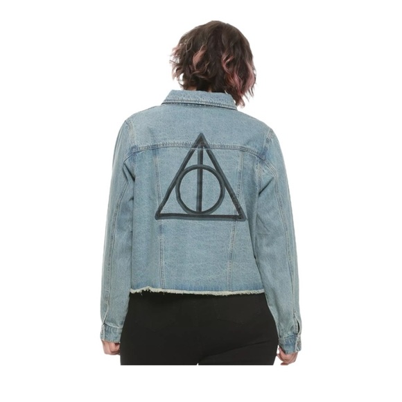 Harry Potter Deathly Hallows Girls Crop Denim Jacket - Size XL - Picture 14 of 16